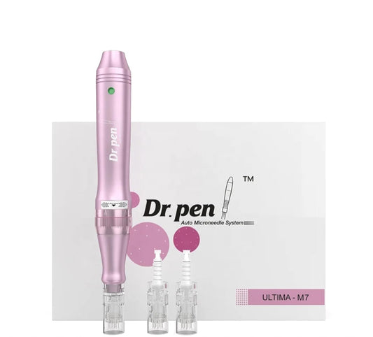 Dr. Pen M7 Microneedling Pen: Professional Skincare Tool Kit for Wrinkle Reduction. This advanced microneedling device comes equipped with a 5 piece 12 pin pack