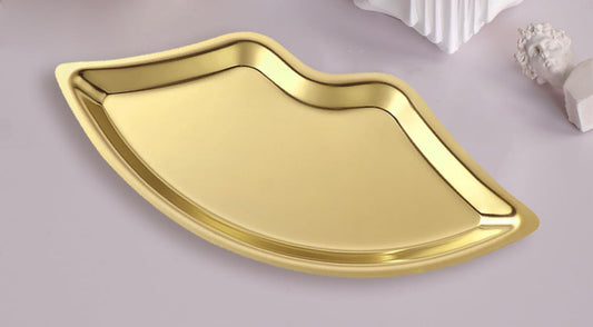 Golden Serving Tray, Lip Shape, Stainless Steel, for Trinket Key