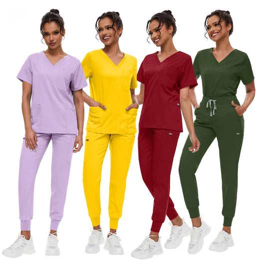 Women Scrub Uniform Short Sleeved Top & Jogging Trousers 2-piece Set